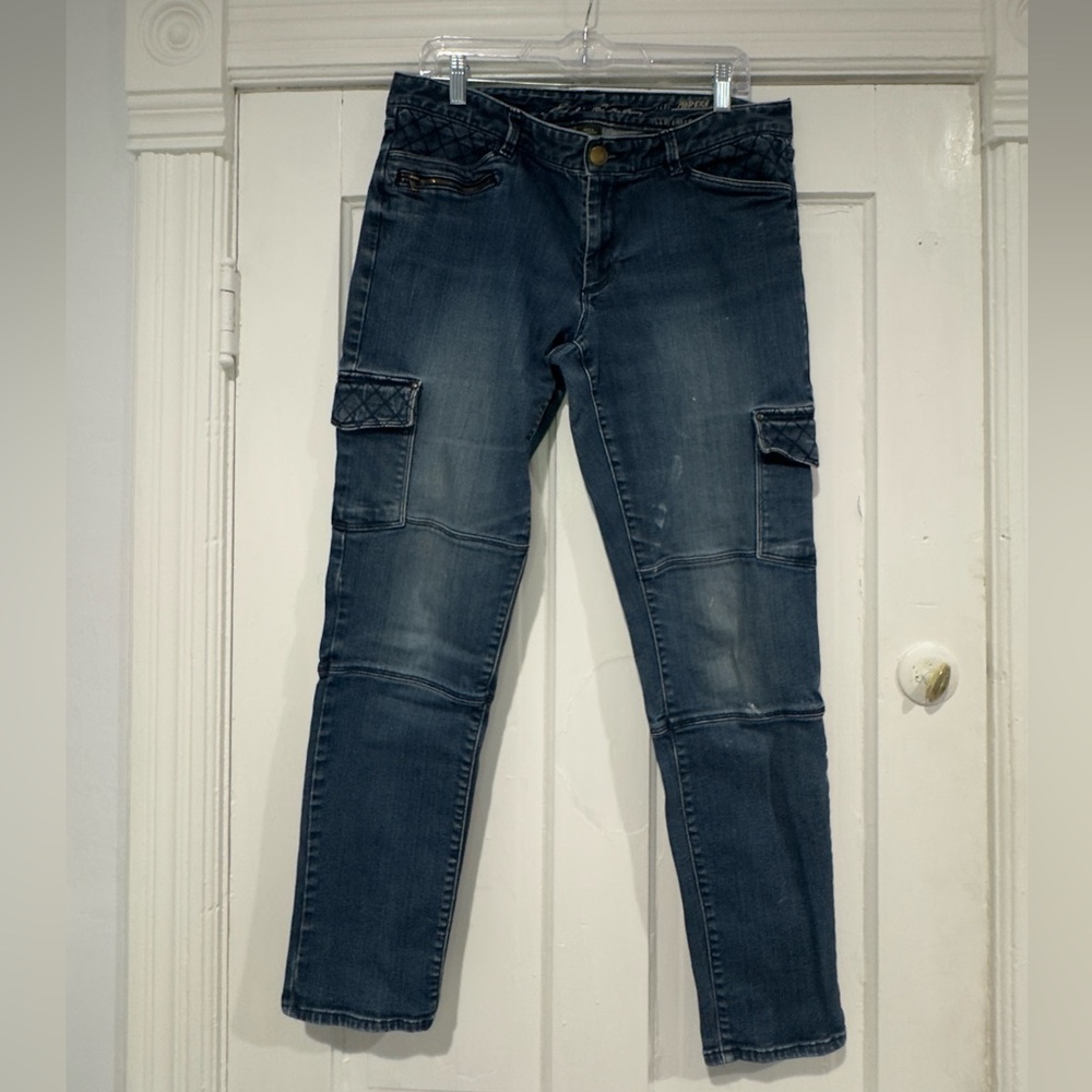 Eddie Bauer Women's Slim Cargo Jeans Blue Medium Wash Denim